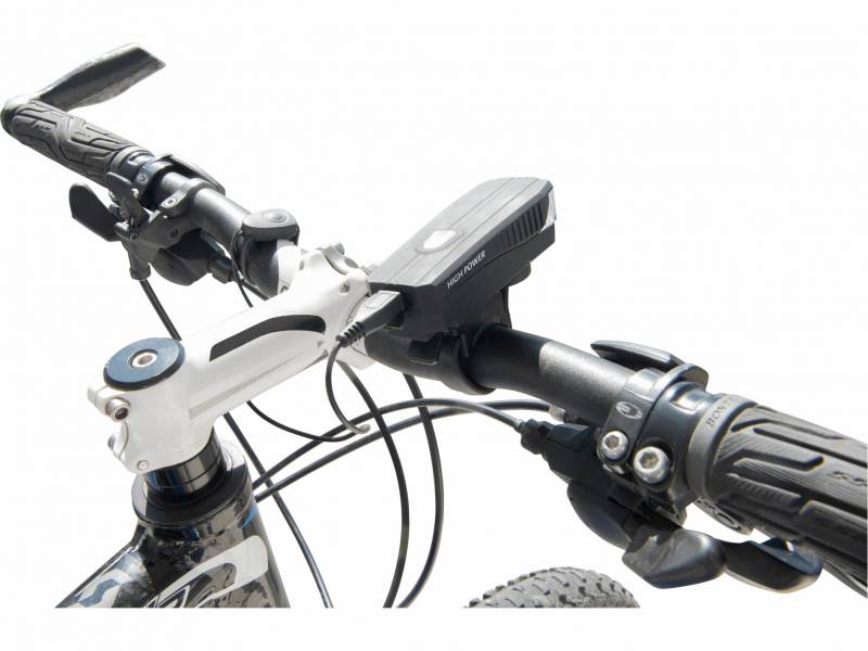 Svietidlo na bicykel, 350lm, 1,2Ah, Li-Po, IPX4, micro USB, klaksón