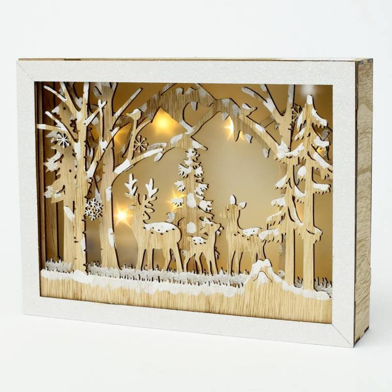 Obraz vianočný príroda LED 30x6x22 cm drevo