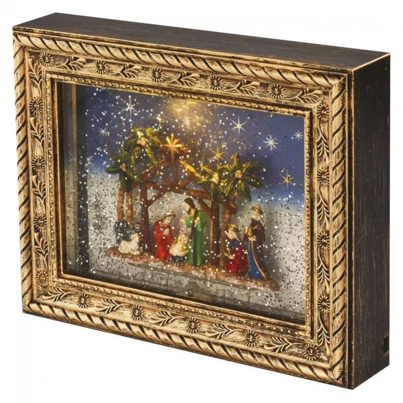 LED vianočný obraz betlehem, 19,3 × 24,3 cm, 4× AA, teplá biela, časovač
