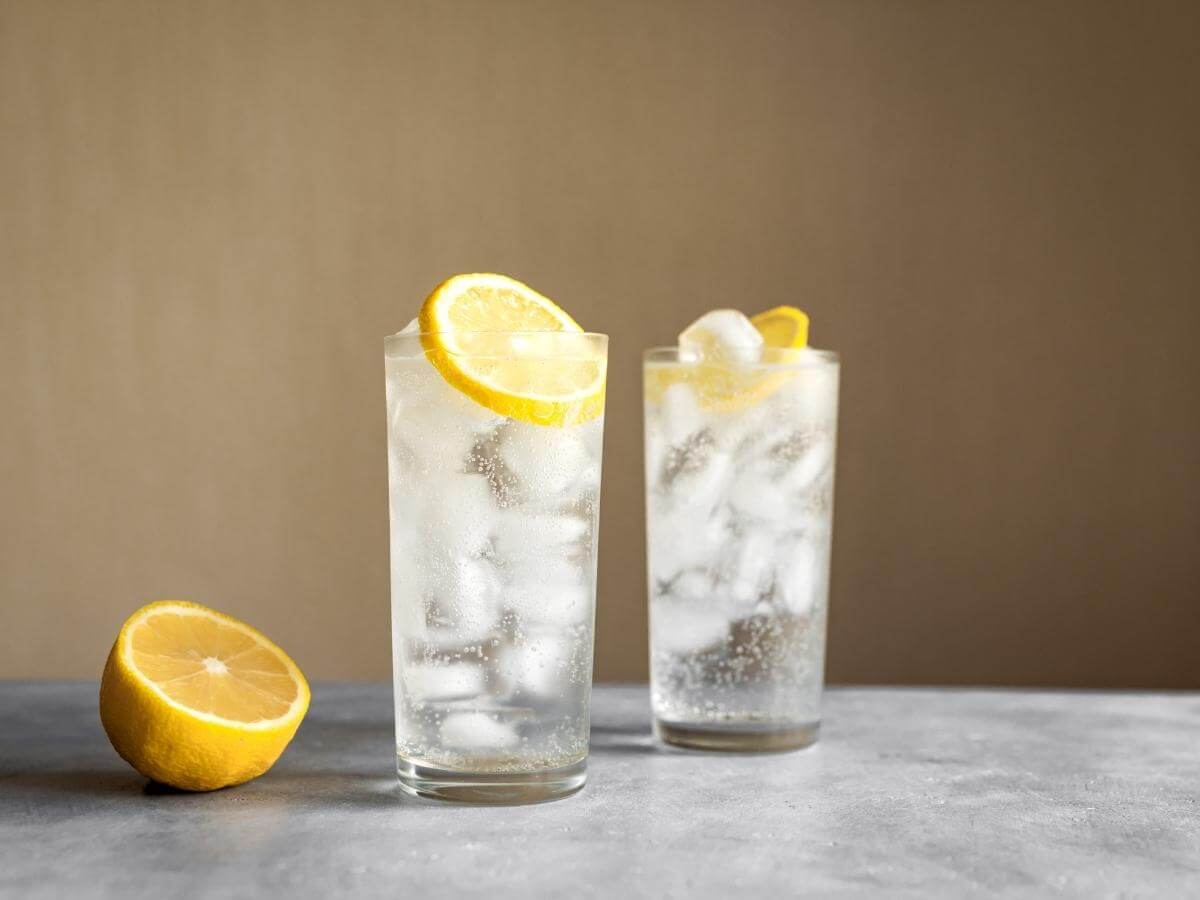 Koktail Tom Collins v pohári Collins.