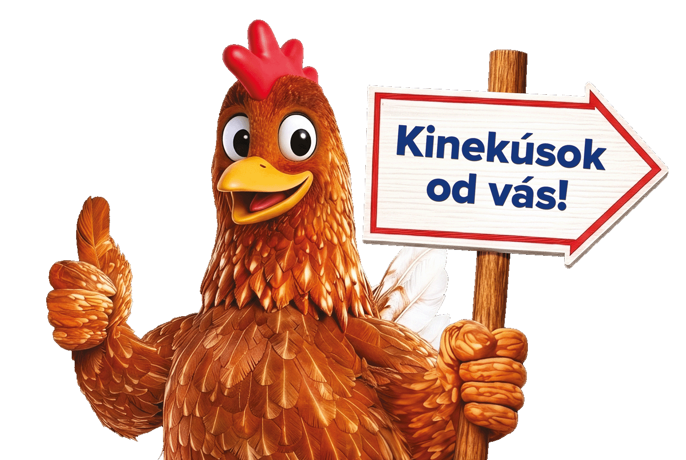 Maskot Kinekus Klotilda so smerovkou k predajni
